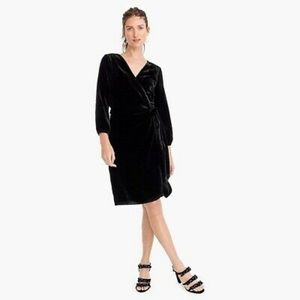 J.Crew Drapey Black Velvet Long Sleeve Wrap Dress
